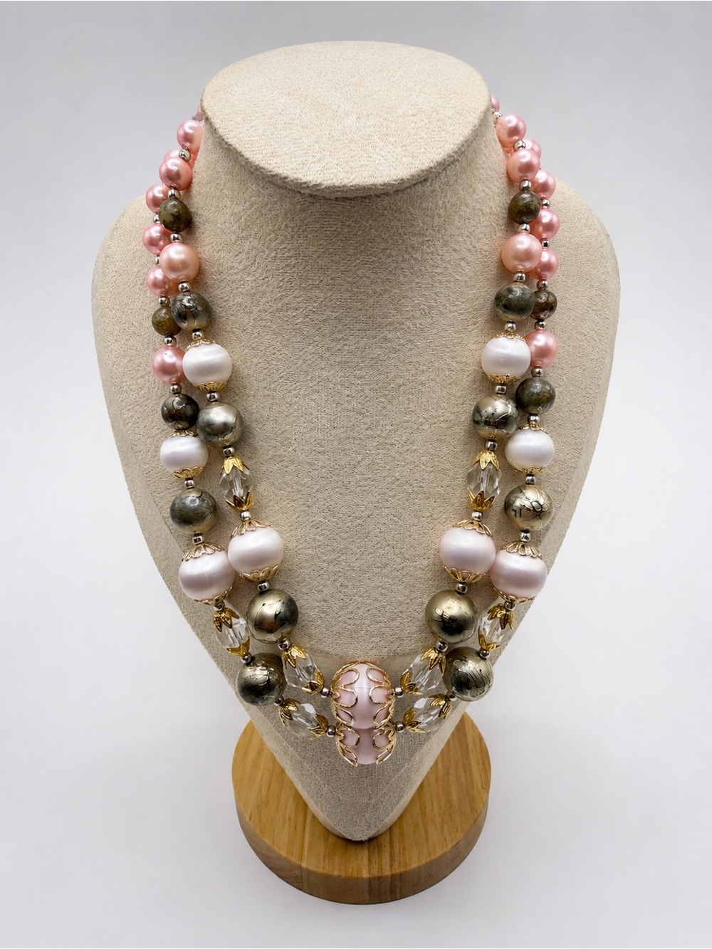 Vintage Signed Japan Pink Beaded Necklace 19” ✨